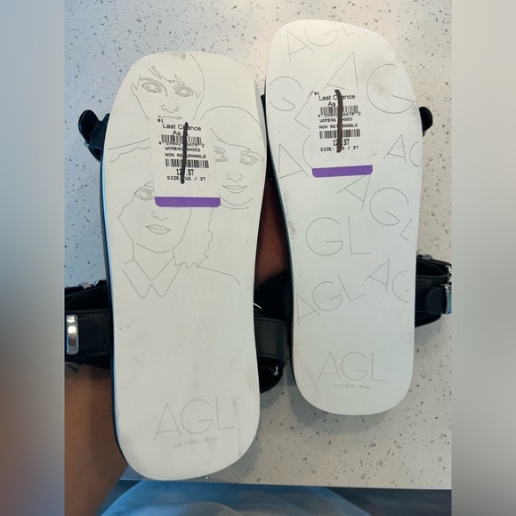 AGL Sandals Black Leather Flatform Buckle Slingback Adjustable Size 37 - Picture 7 of 9